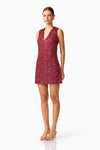 Sequin V-Neck Shift Mini Dress - Berry
