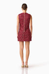 Sequin V-Neck Shift Mini Dress - Berry