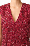 Sequin V-Neck Shift Mini Dress - Berry
