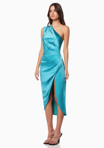 Satin Single Shoulder Midi - Aquamarine