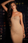 Strapless Ruched Dress with Sash - Gold