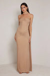 Strapless Ruched Dress with Sash - Gold