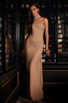 Strapless Ruched Dress with Sash - Gold