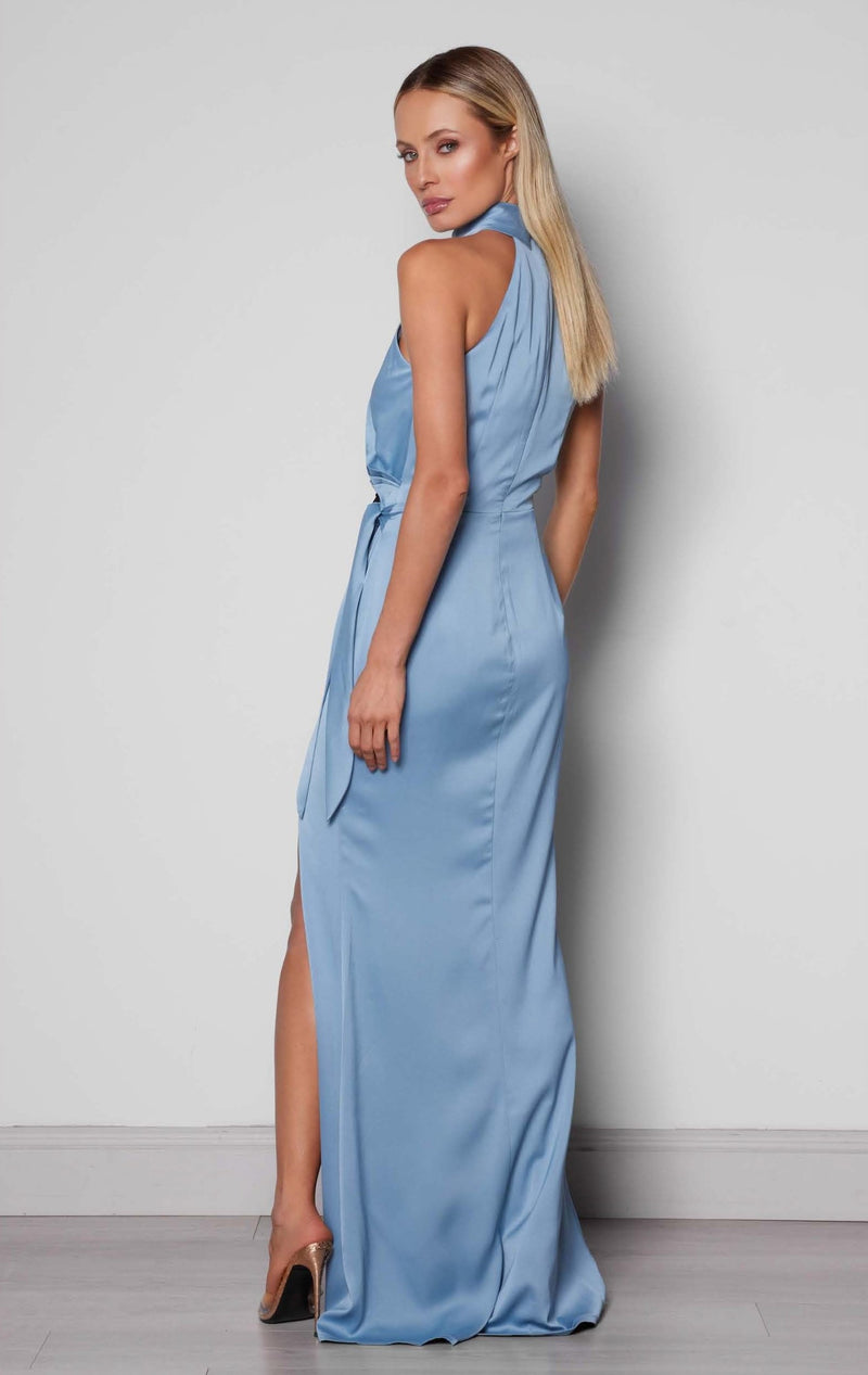 Satin Halter Gown - Cornflower