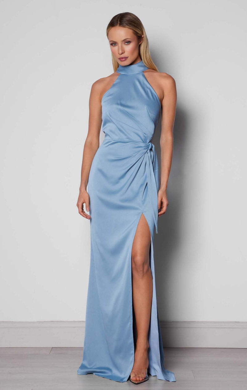 Satin Halter Gown - Cornflower