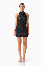 Embellished Textured Floral Mini - Black