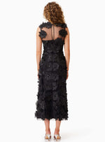 Embellished Textured Floral Midi - Black
