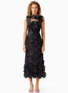 Embellished Textured Floral Midi - Black