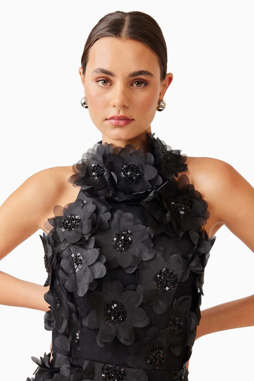 Embellished Textured Floral Mini - Black