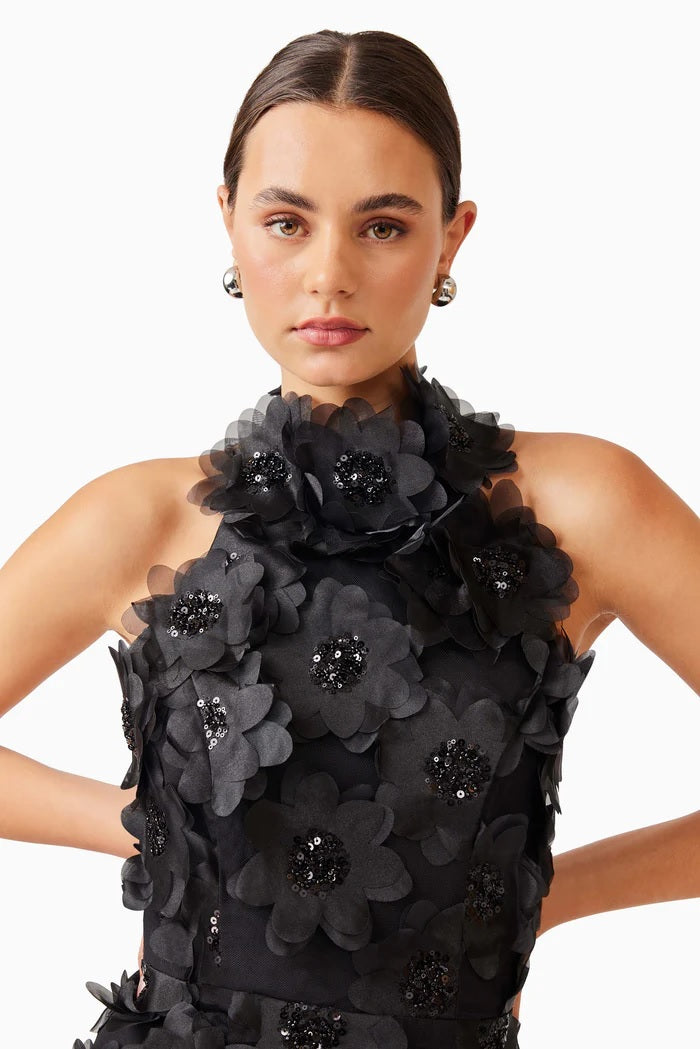 Embellished Textured Floral Mini - Black