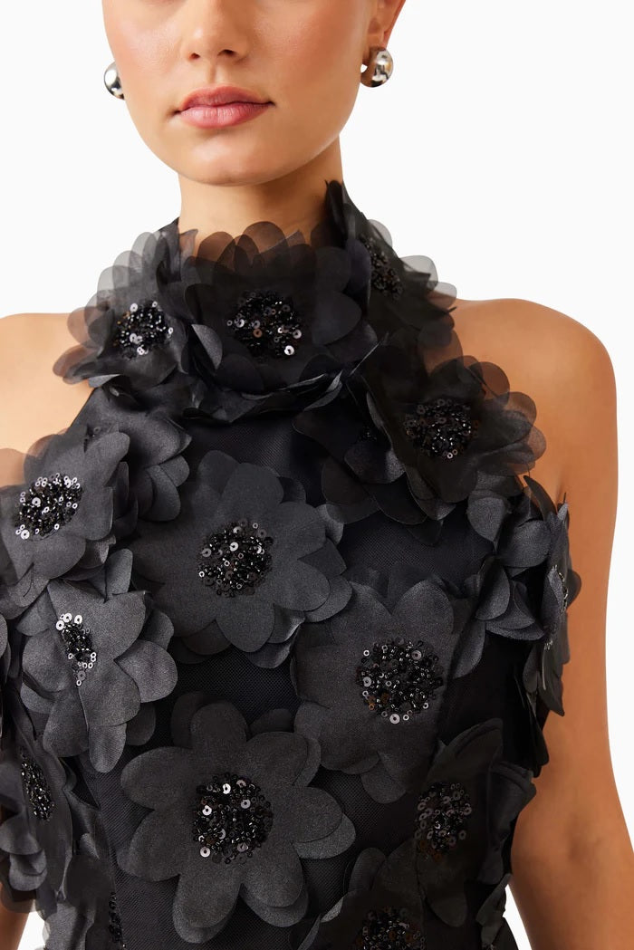 Embellished Textured Floral Mini - Black