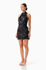 Embellished Textured Floral Mini - Black