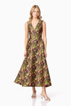 Jacquard Floral V- Neck Gown - Black Mixed