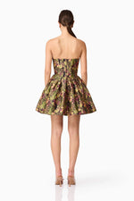 Jacquard Floral Strapless Mini Dress - Black Mix