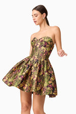 Jacquard Floral Strapless Mini Dress - Black Mix