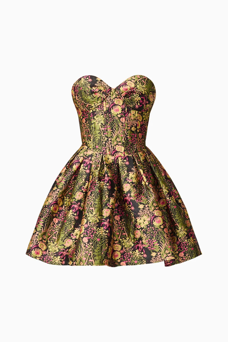 Jacquard Floral Strapless Mini Dress - Black Mix