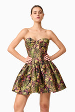 Jacquard Floral Strapless Mini Dress - Black Mix