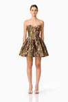 Jacquard Floral Strapless Mini Dress - Black Mix