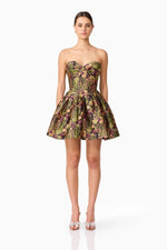 Jacquard Floral Strapless Mini Dress - Black Mix