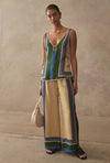 Relaxed Wide Leg Pants - Stripe Print