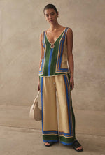 Relaxed Wide Leg Pants - Stripe Print