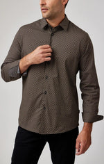 Clover Geo Print Long Sleeve Shirt - Brown/Black