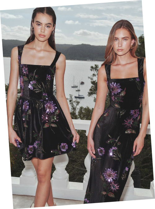 Velvet Sequin Gown - Black