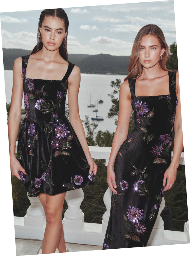 Velvet Sequin Gown - Black