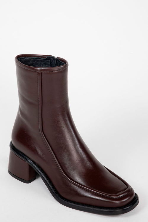 Leather Ankle Boots with Heel - Chocolate