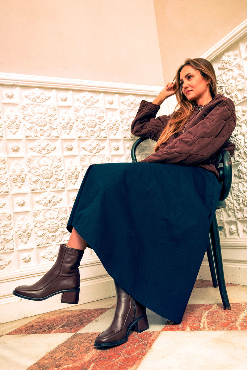 Leather Ankle Boots with Heel - Chocolate