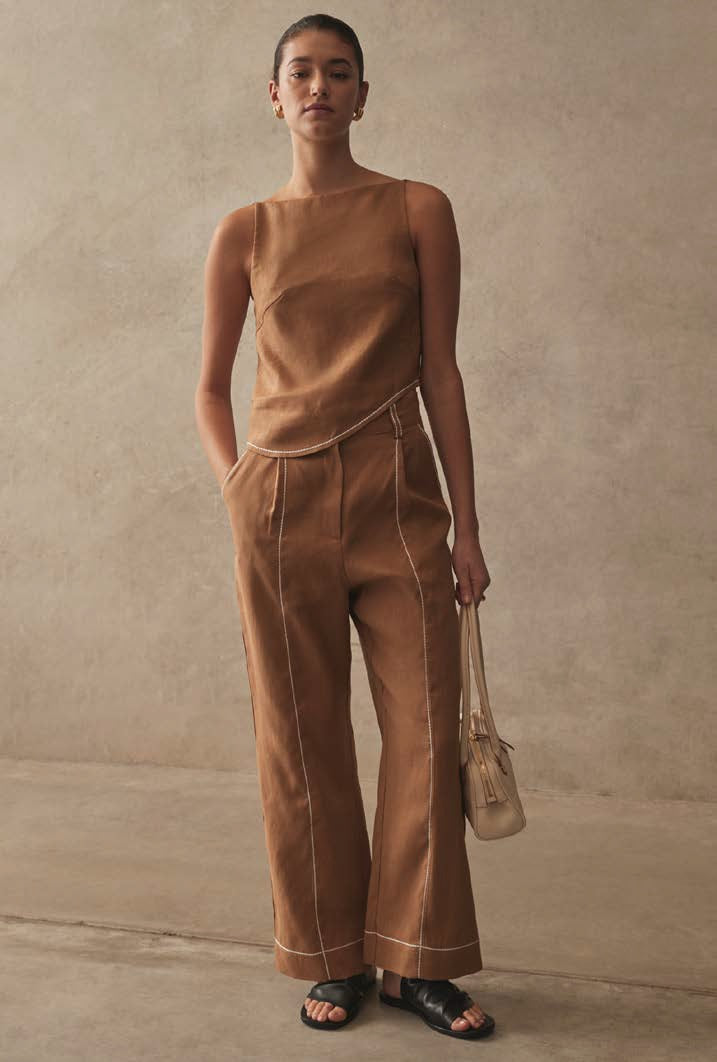 Asymmetrical Linen Stitch Top - Honey
