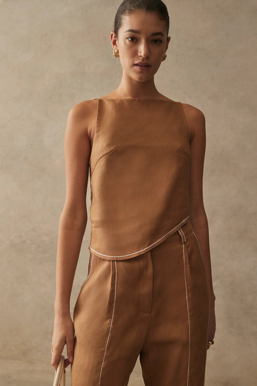 Asymmetrical Linen Stitch Top - Honey