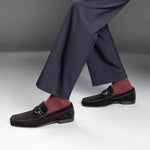 Contrast Stitch Suede Loafers - Black