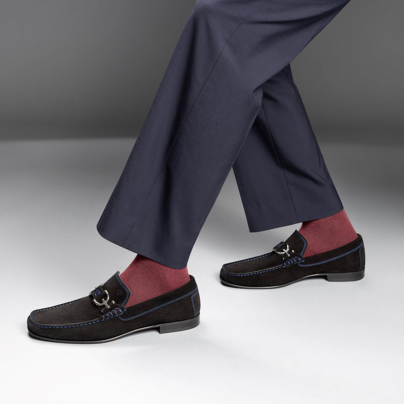 Contrast Stitch Suede Loafers - Black