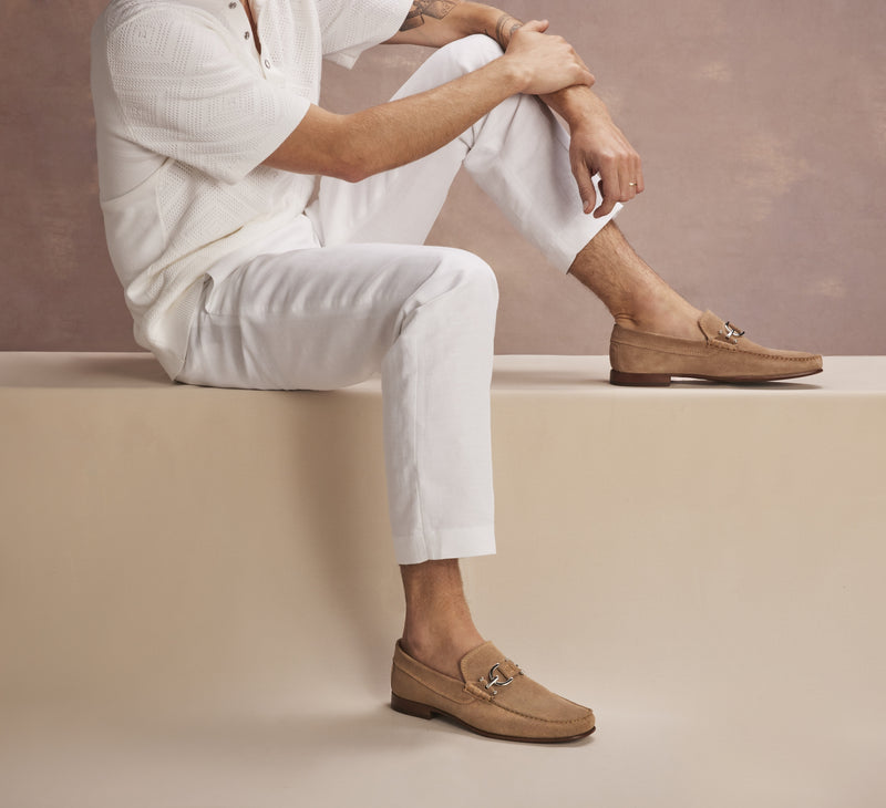 Contrast Stitch Suede Loafers - Sand