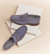 Contrast Stitch Suede Loafers - Sky
