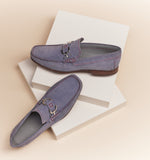 Contrast Stitch Suede Loafers - Sky