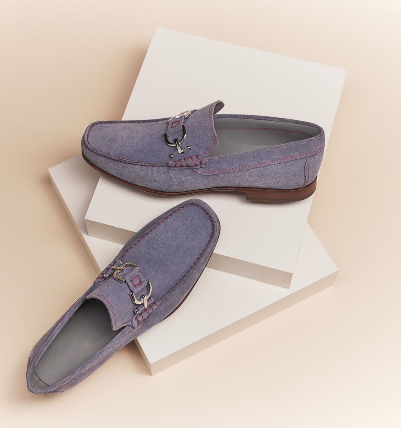 Contrast Stitch Suede Loafers - Sky