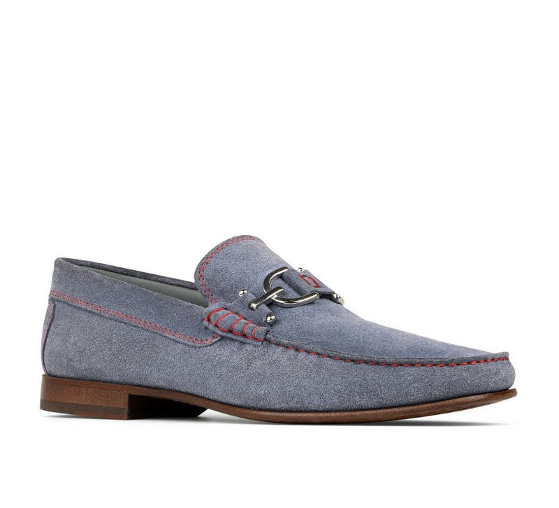 Contrast Stitch Suede Loafers - Sky