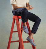 Contrast Stitch Suede Loafers - Sky