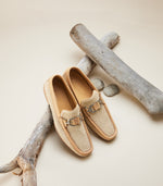 Raffia Leather Loafers with Buckle - Natural