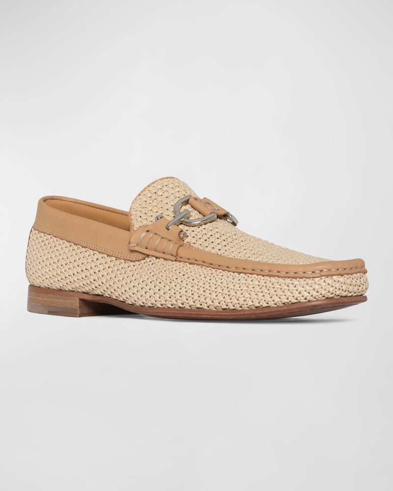 Raffia Leather Loafers with Buckle - Natural