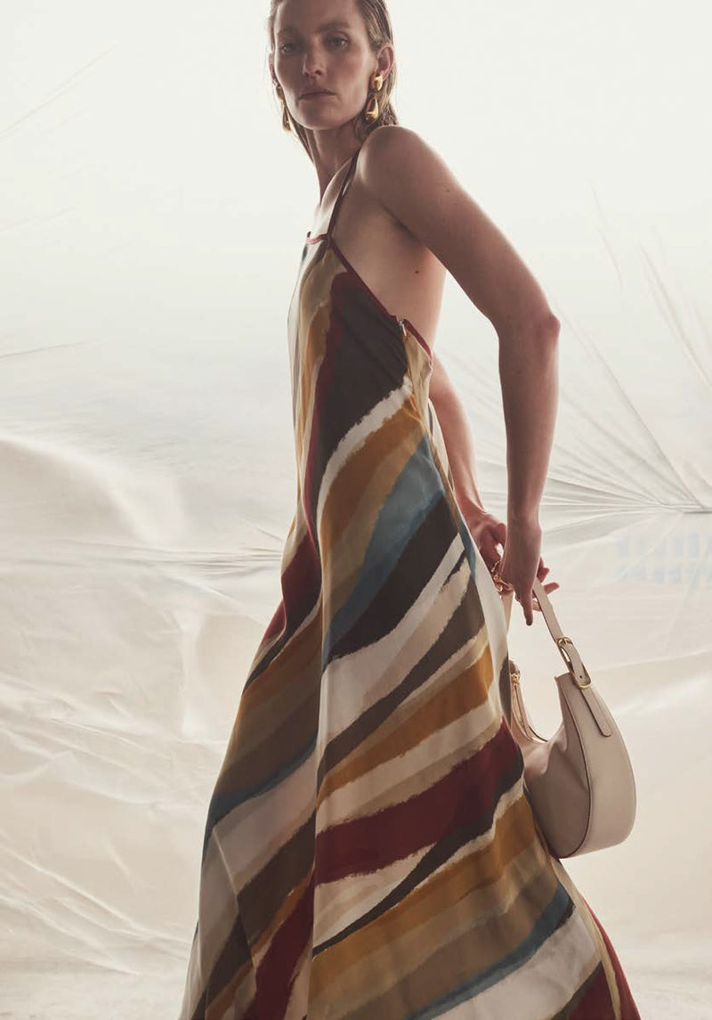 Crosover Strappy Tencel Maxi Dress - Print