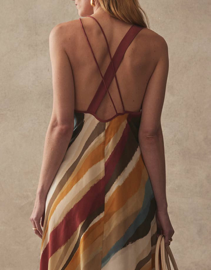 Crosover Strappy Tencel Maxi Dress - Print