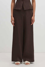 Linen Tailored High Waist Trousers - Bark
