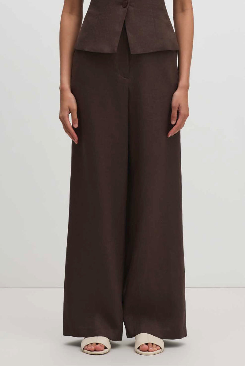 Linen Tailored High Waist Trousers - Bark