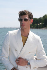 Double Breasted Peak Linen Suit - Pure White