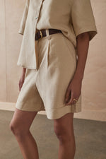 Tailored Linen Shorts with Cuffed Hem - Dew