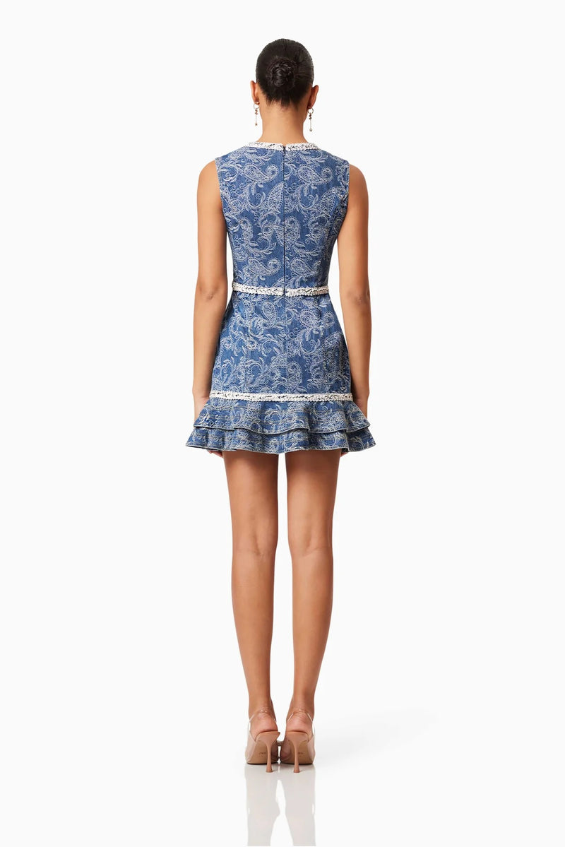 Ruffled Denim Mini Dress - Blue