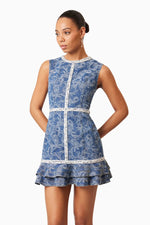 Ruffled Denim Mini Dress - Blue